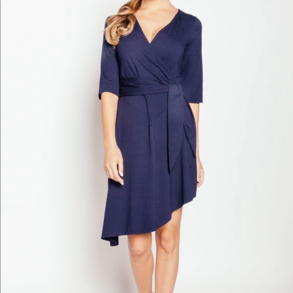 Navy Blue Asymmetrical Dress with Tie / sash